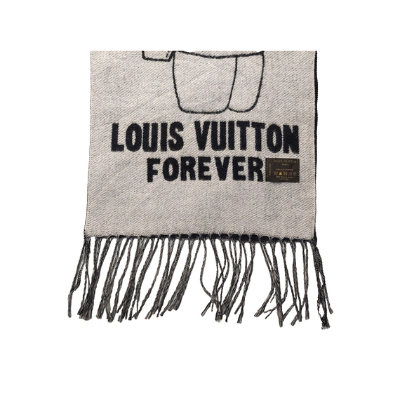 Louis Vuitton LV Forever Reversible Gray Black Cashmere Scarf Pre-Owned - Picture 14 of 16